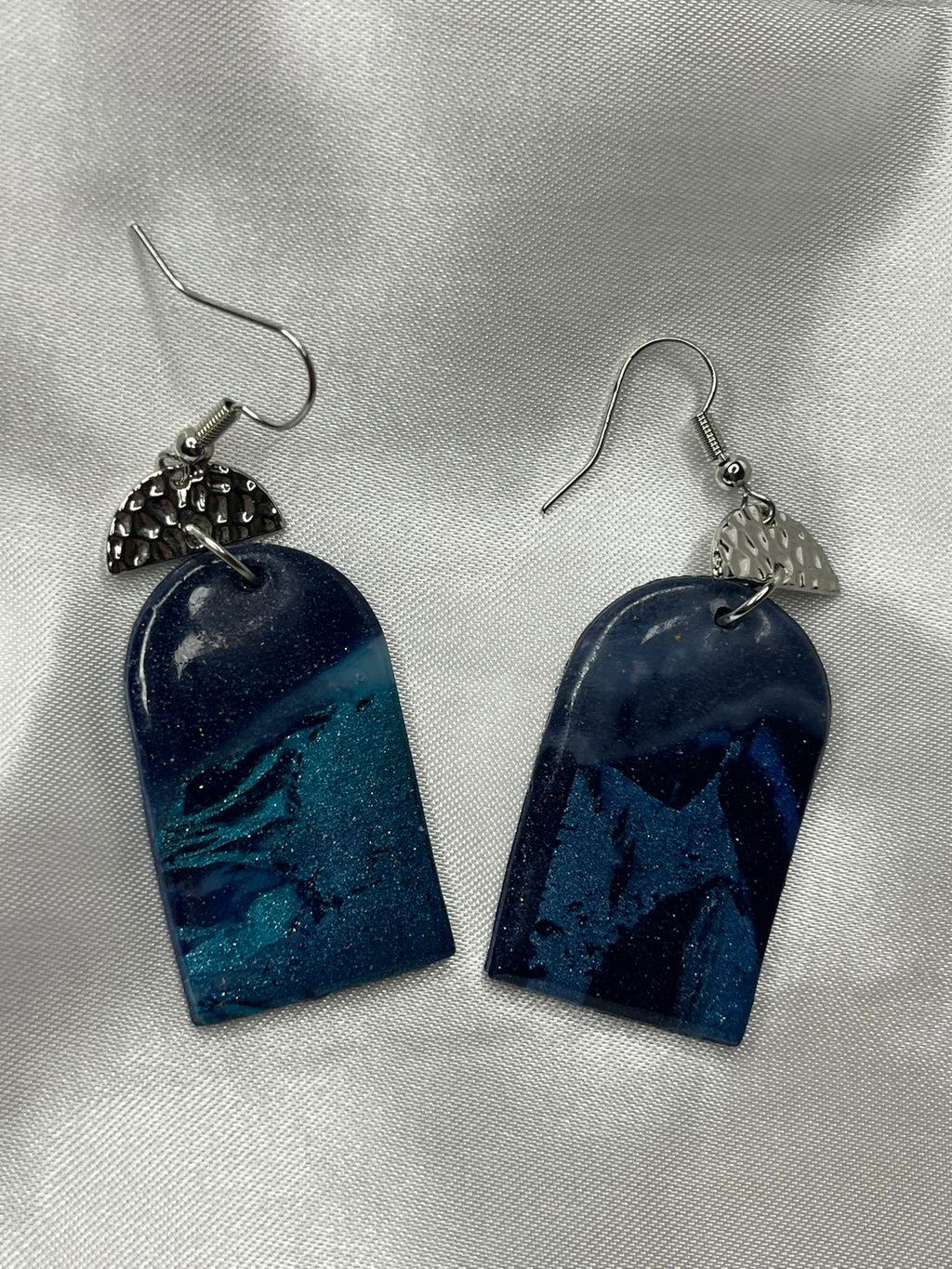 Navy Marble Fan Earrings