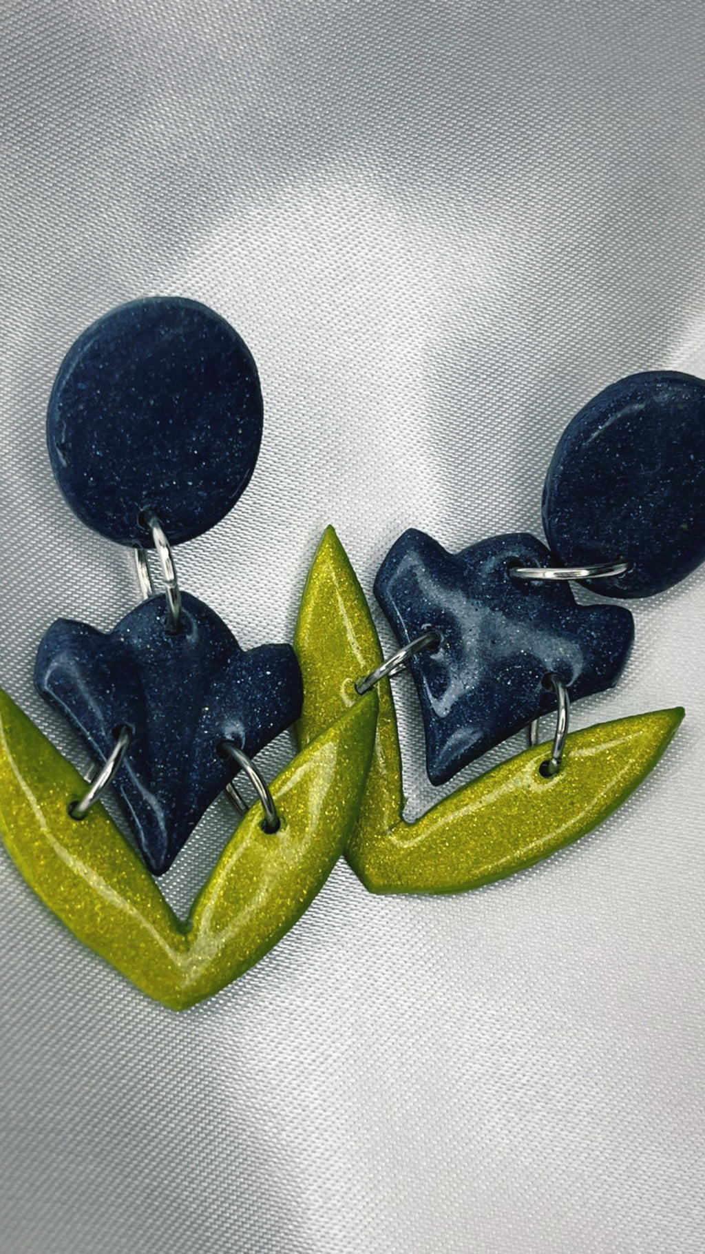 Handmade Navy Flower & Leaf Earrings