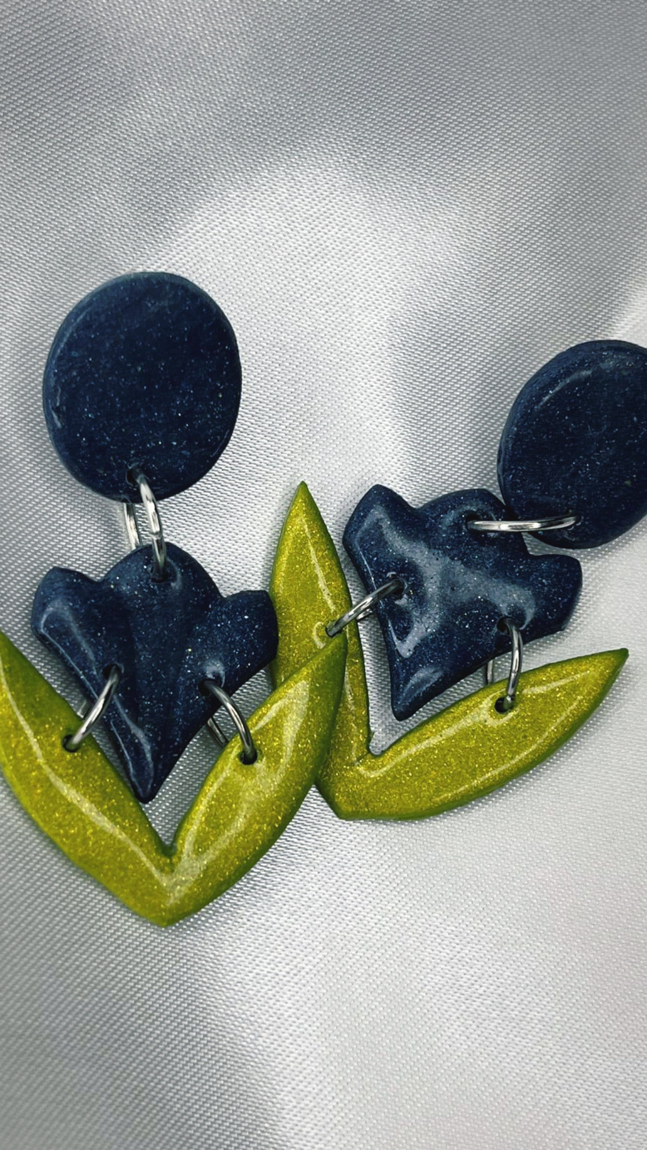 Handmade Navy Flower & Leaf Earrings