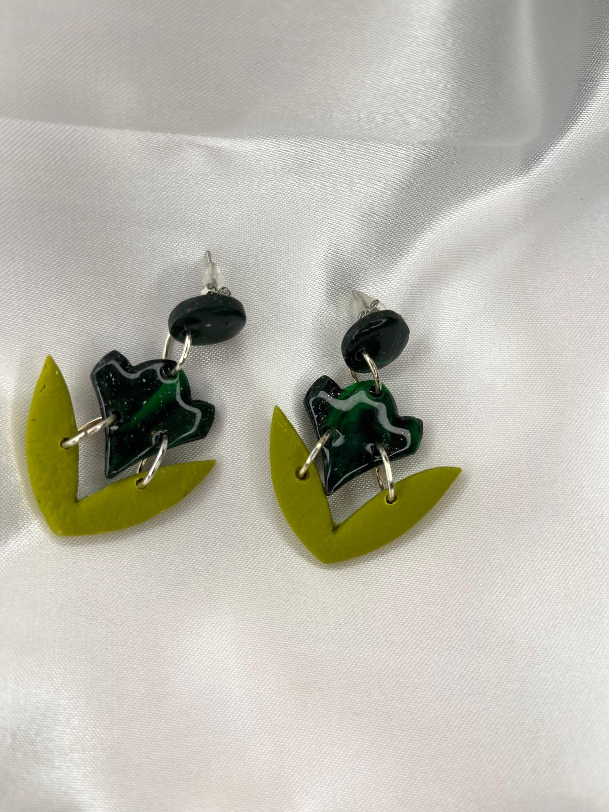 Green Forest Flower Earrings