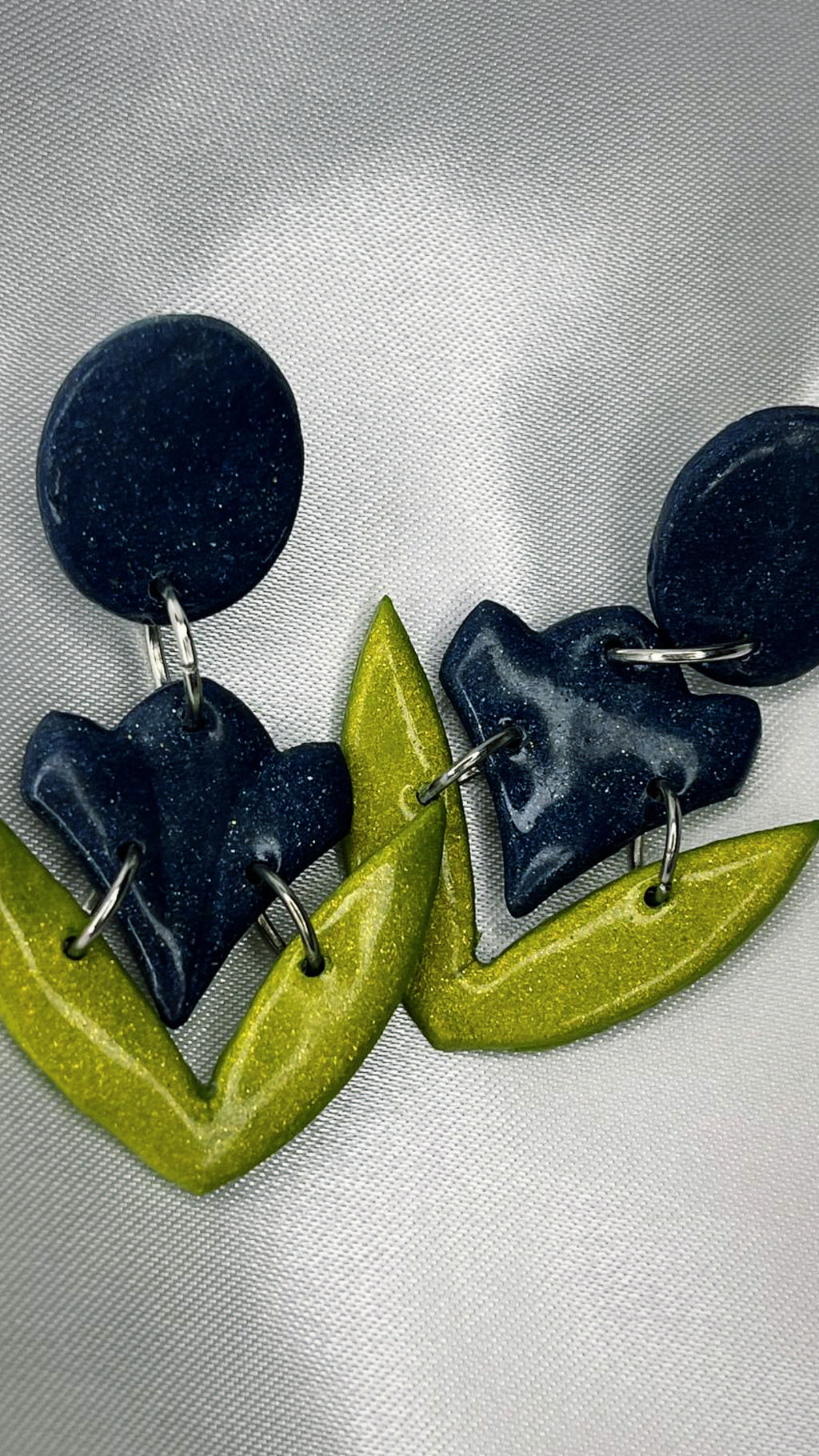 Handmade Navy Flower & Leaf Earrings