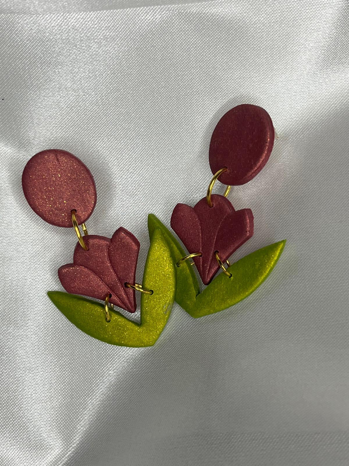 Berry Bloom Tulip Earrings – Handmade Floral Dangles