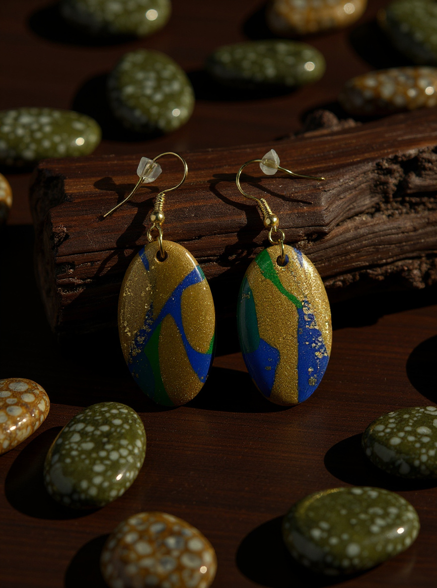Earthy Gold Oval Earrings