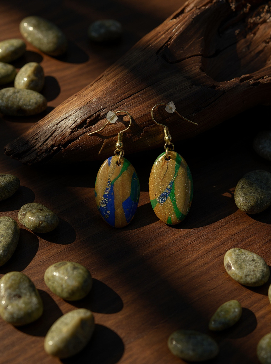 Earthy Gold Oval Earrings