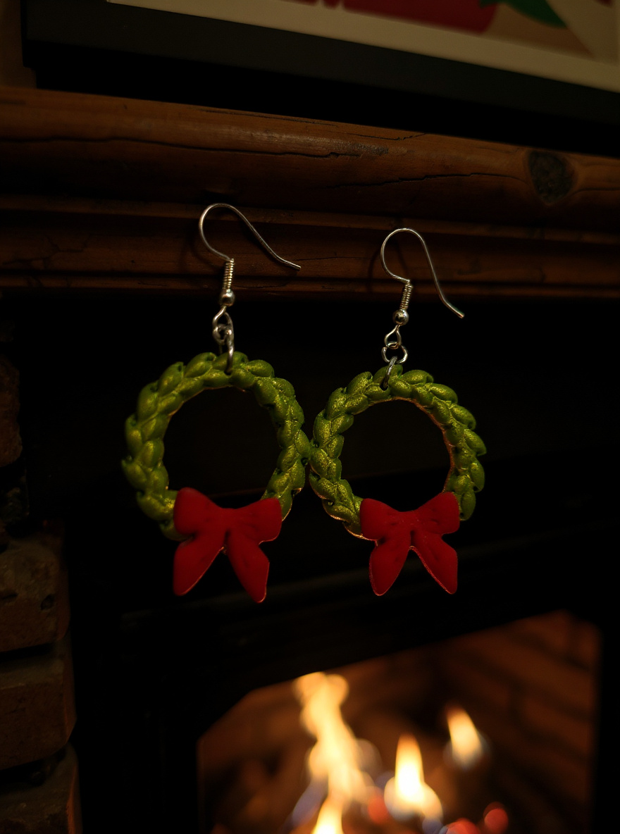 Handmade Christmas Wreath Earrings