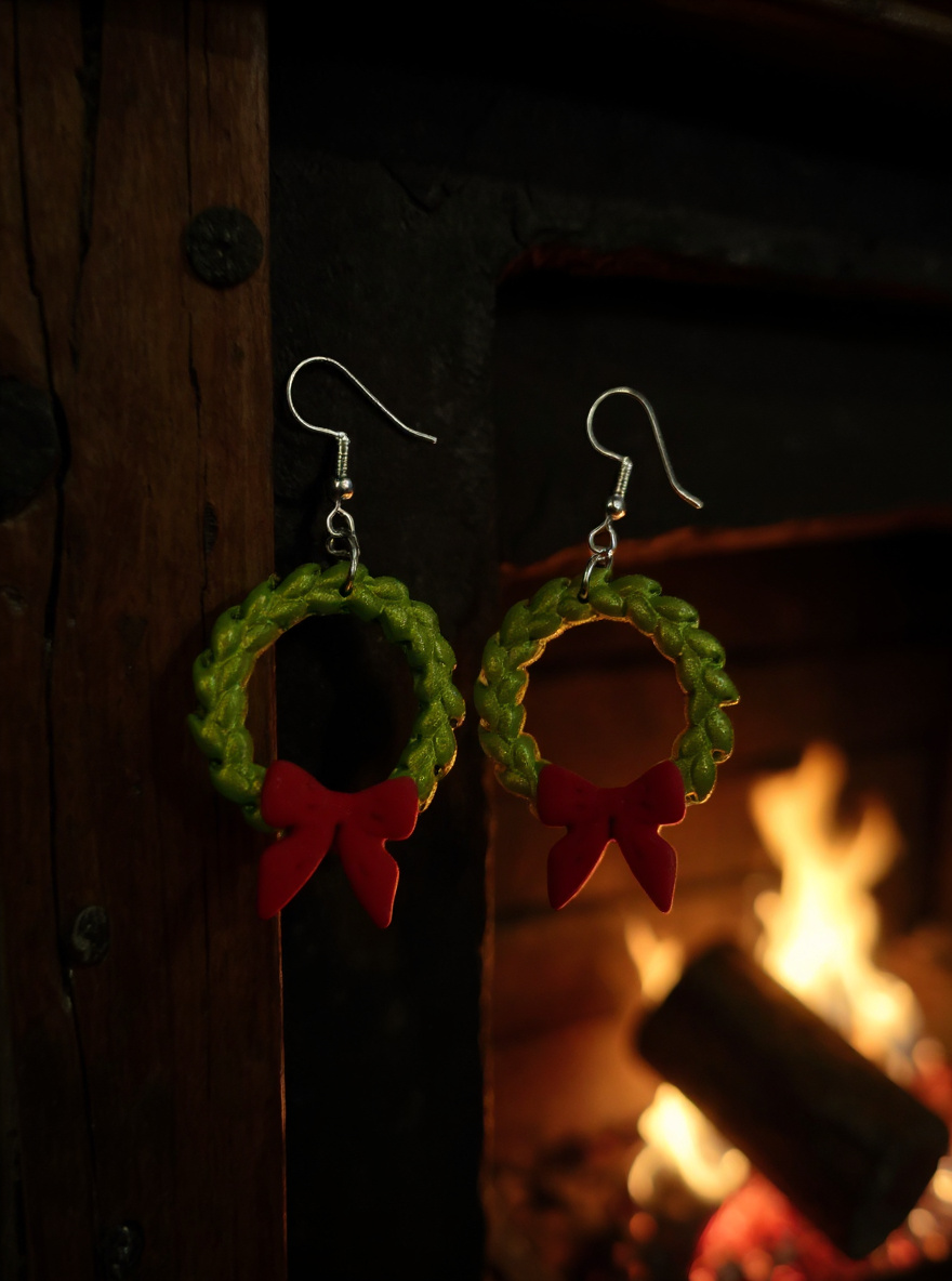 Handmade Christmas Wreath Earrings