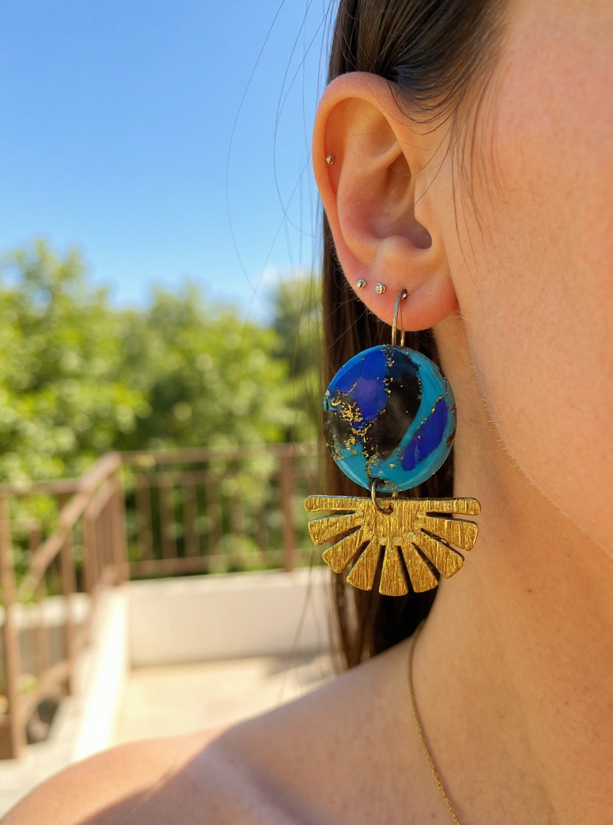 Blue & Gold Art Deco Earrings