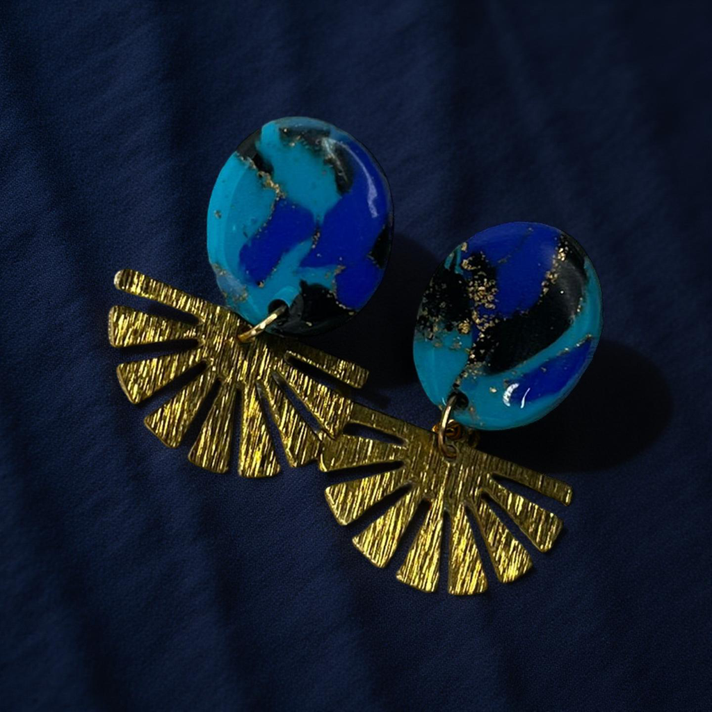 Blue & Gold Art Deco Earrings