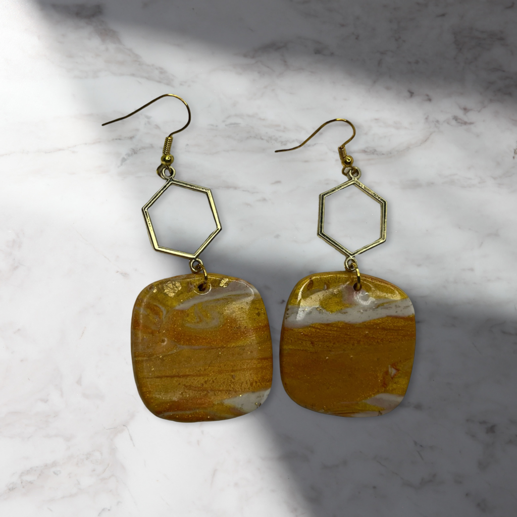 Gold Marble Geometric Earrings