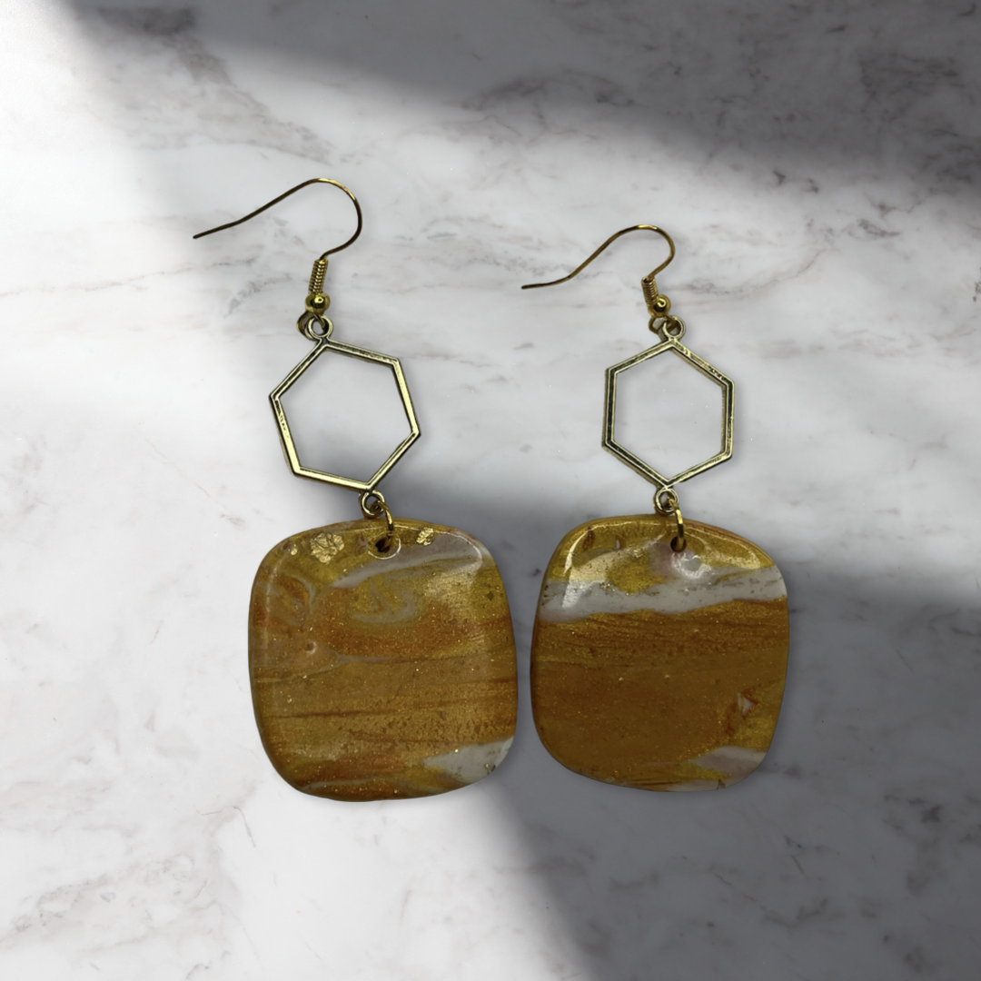 Gold Marble Geometric Earrings