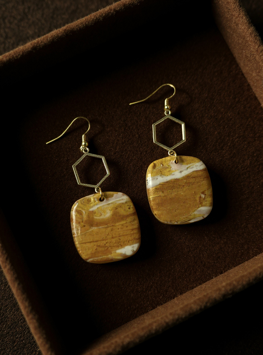 Gold Marble Geometric Earrings