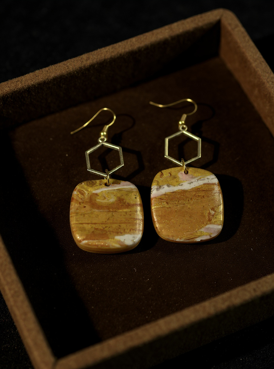 Gold Marble Geometric Earrings