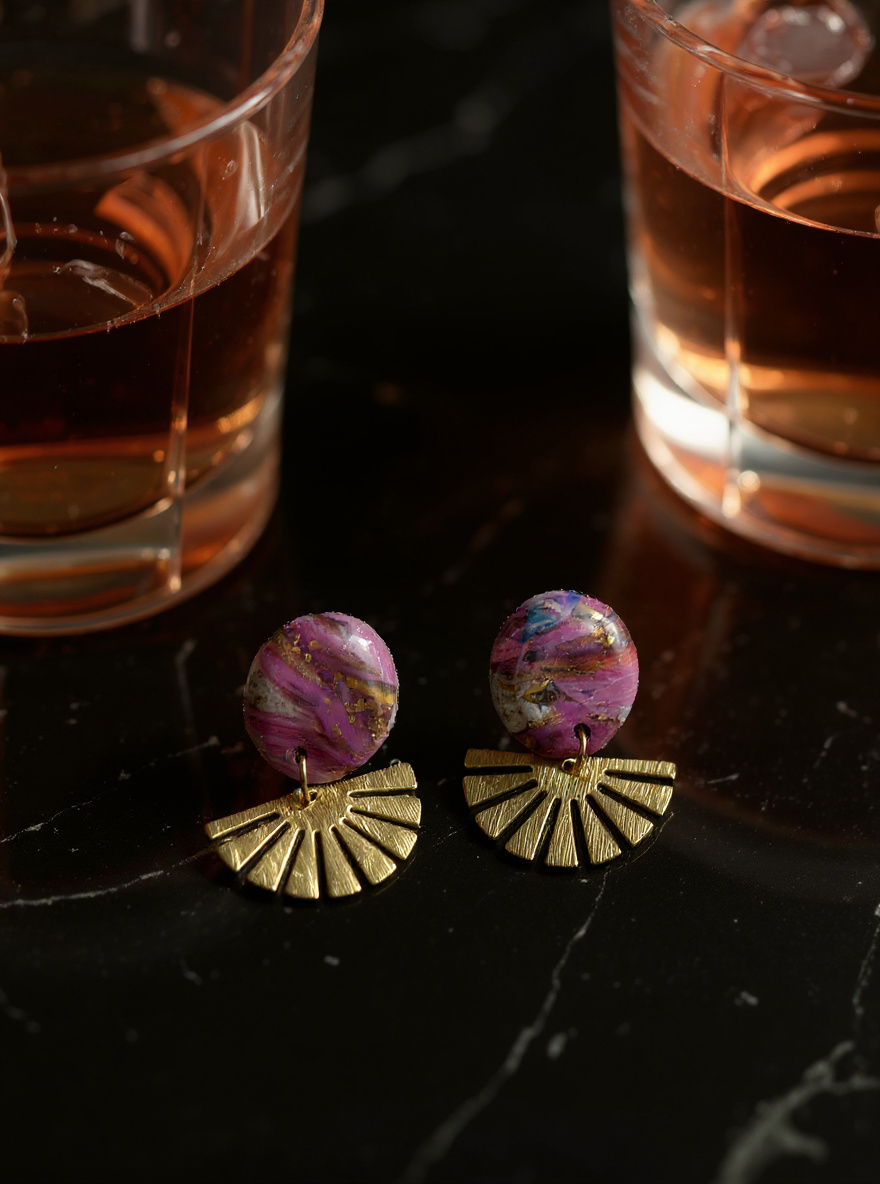 Pink Marble Fan Earrings