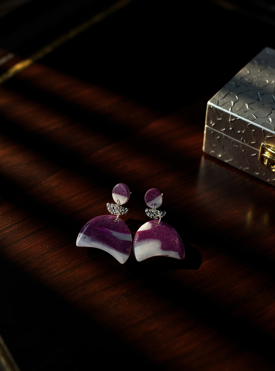 Purple Marble Fan Earrings