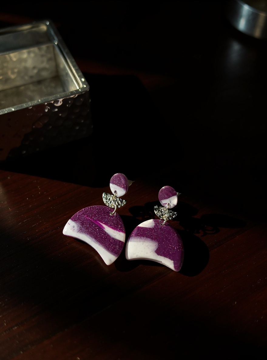 Purple Marble Fan Earrings