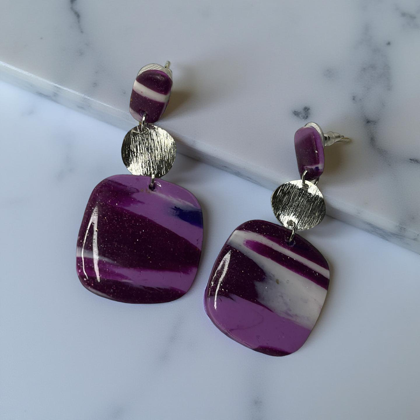 Purple Marble Drop Earrings