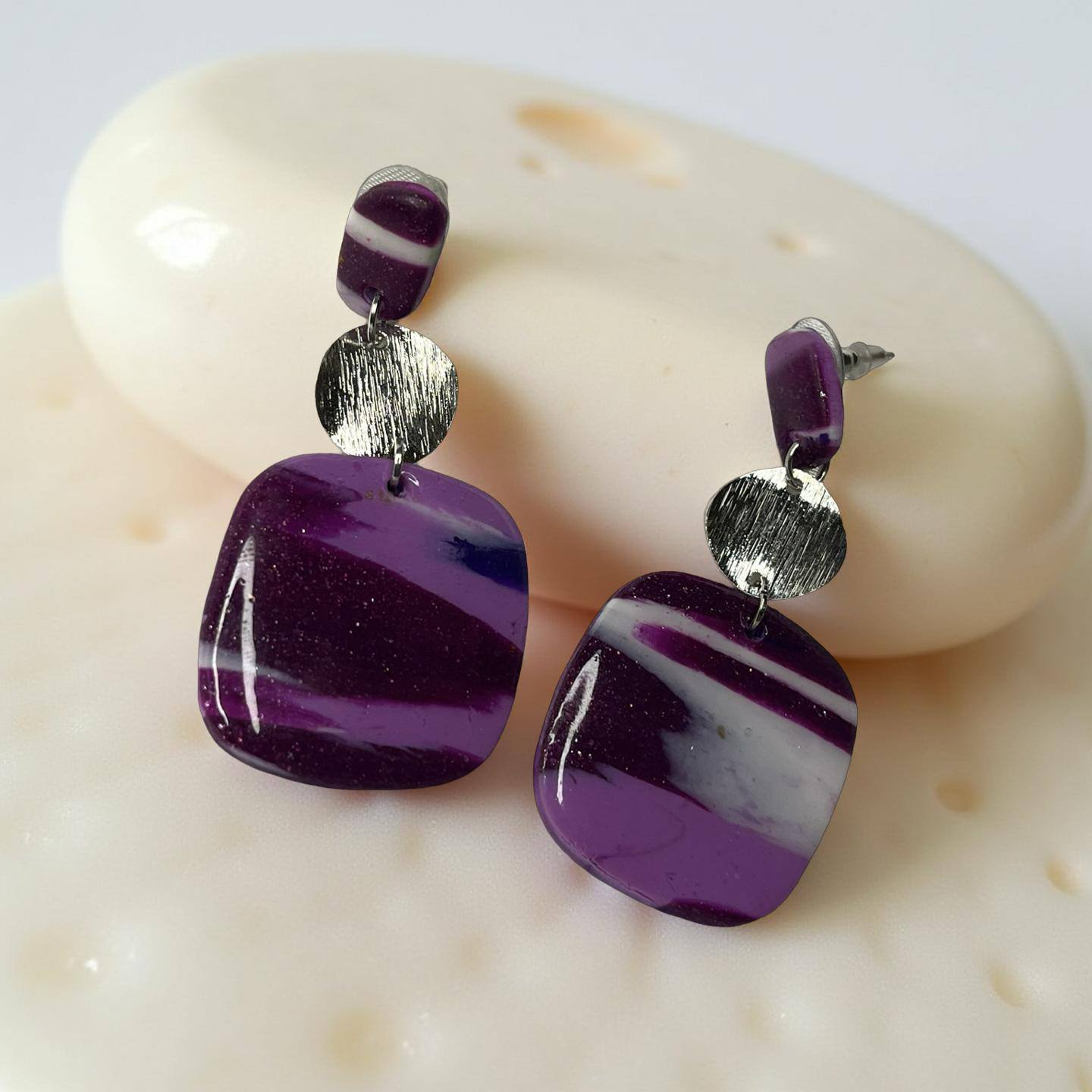 Purple Marble Drop Earrings