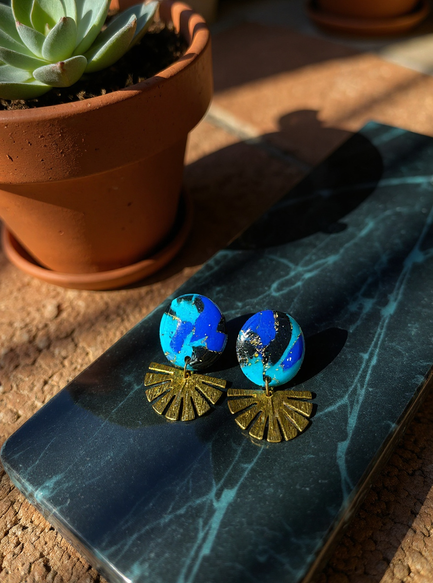 Blue & Gold Art Deco Earrings