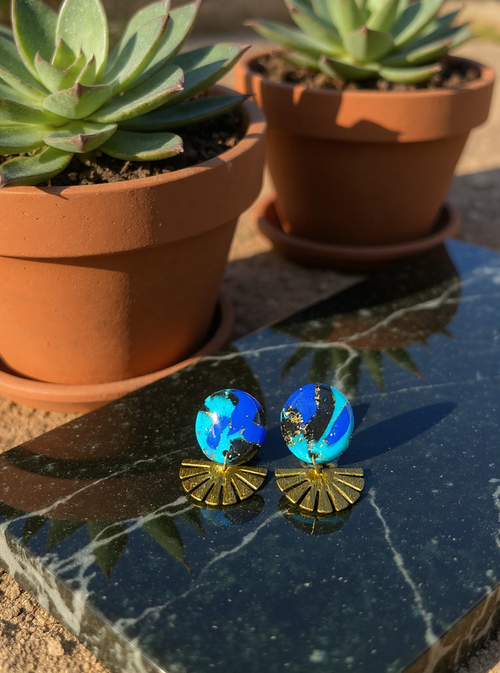 Blue & Gold Art Deco Earrings