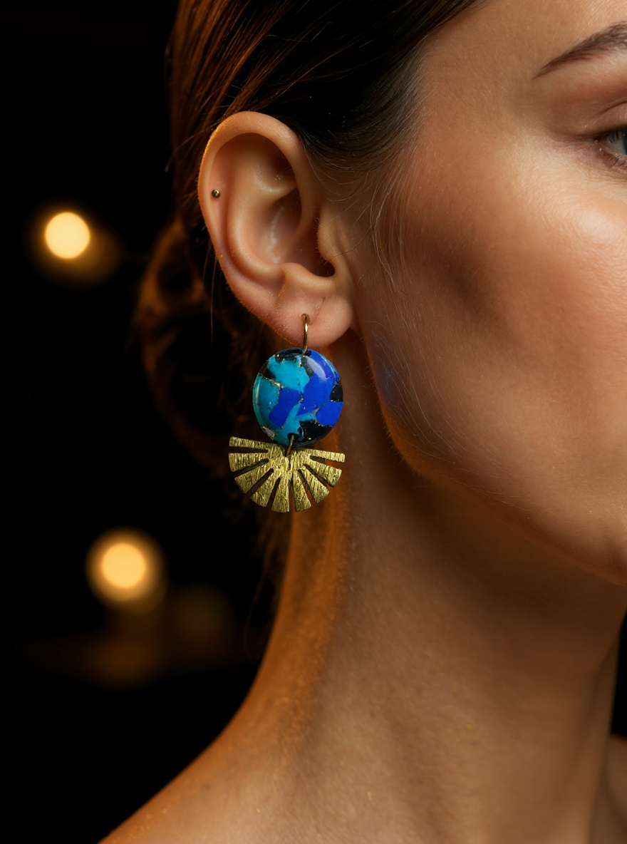 Blue & Gold Art Deco Earrings
