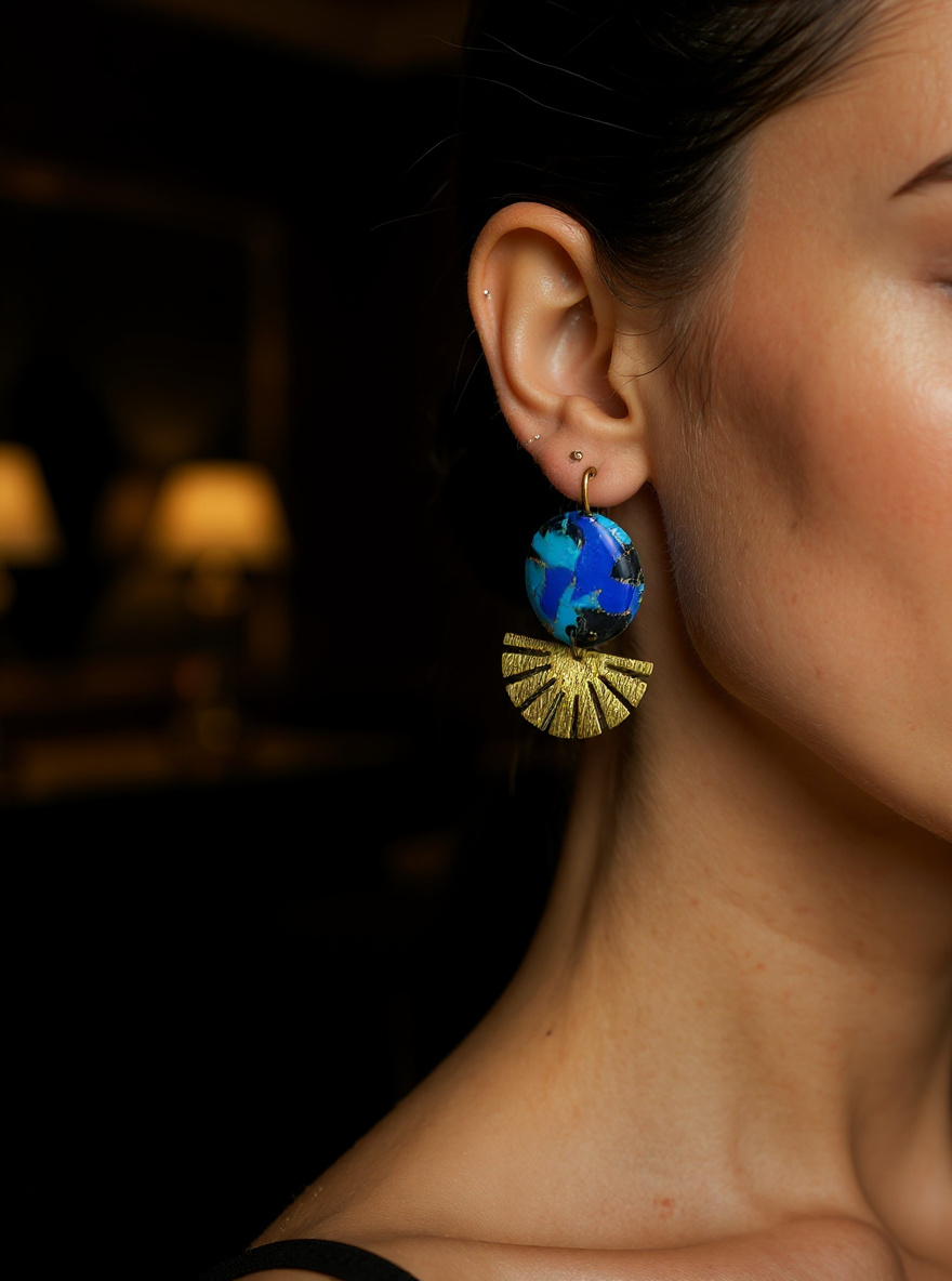 Blue & Gold Art Deco Earrings