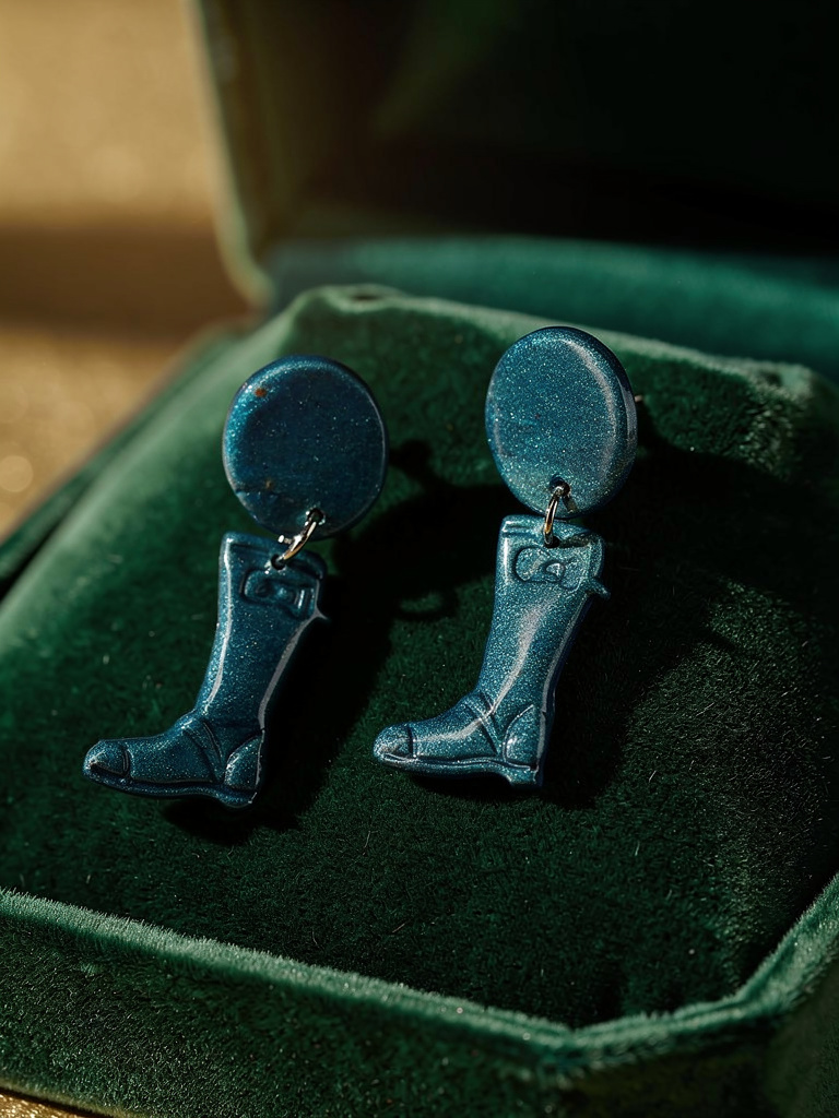 Emerald Glitter Boot Earrings