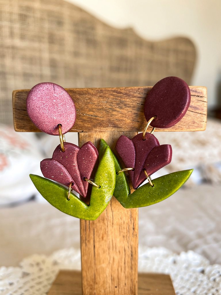 Berry Bloom Tulip Earrings – Handmade Floral Dangles