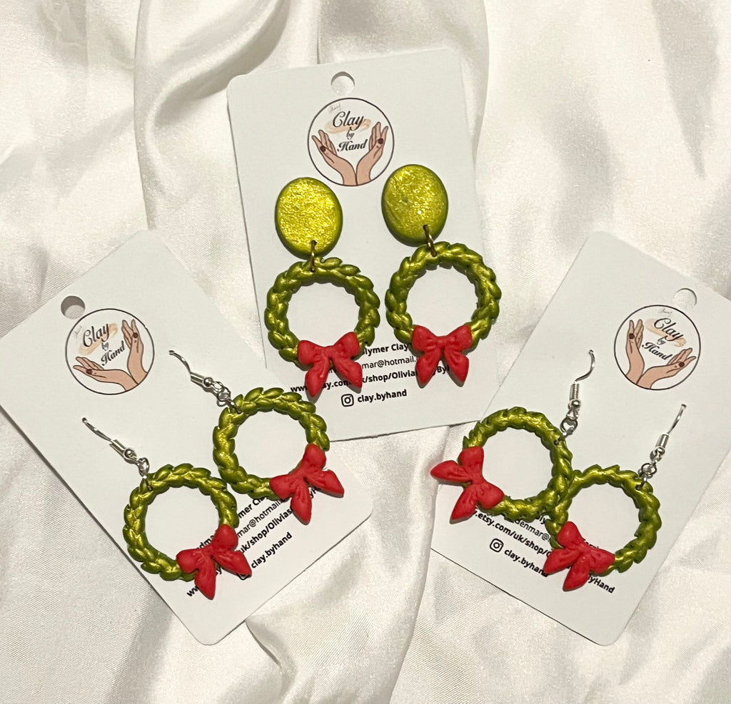 Handmade Christmas Wreath Earrings