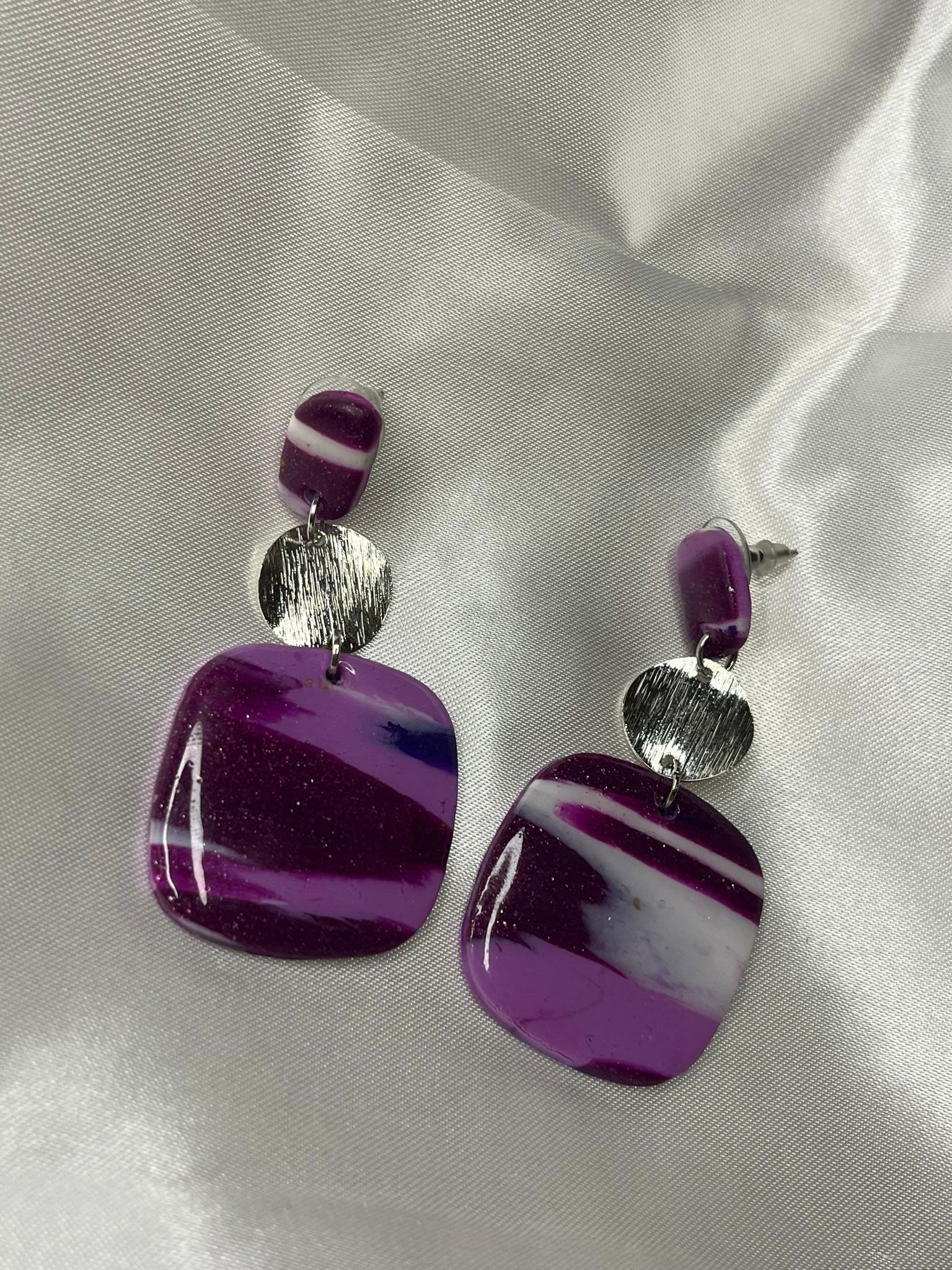 Purple Marble Drop Earrings