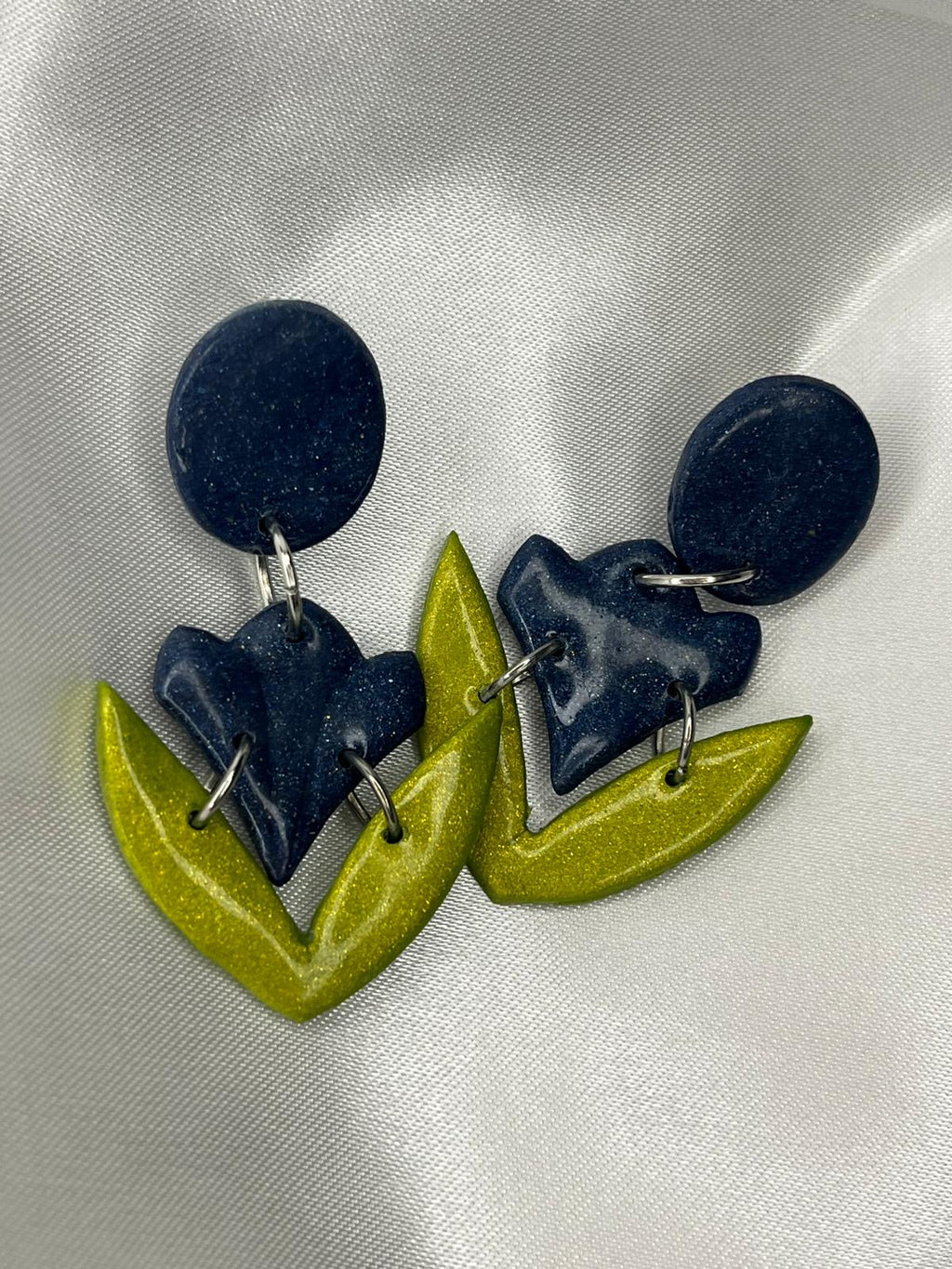 Handmade Navy Flower & Leaf Earrings