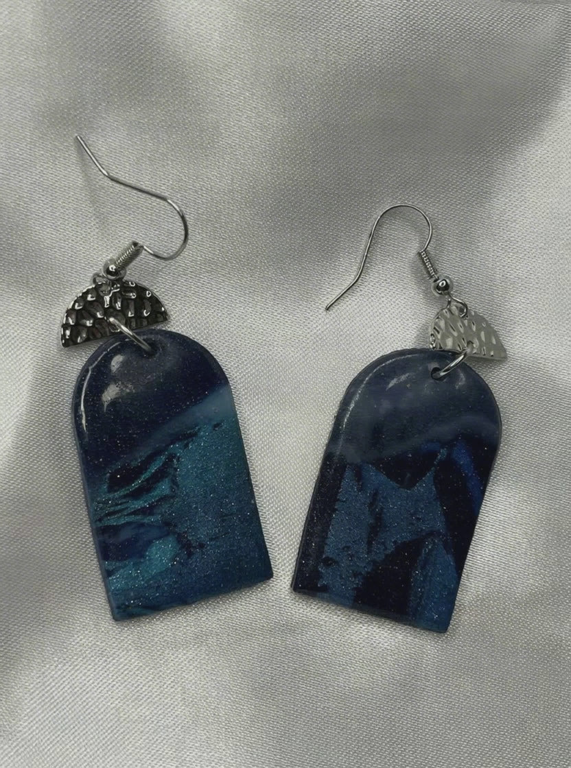 Navy Marble Fan Earrings